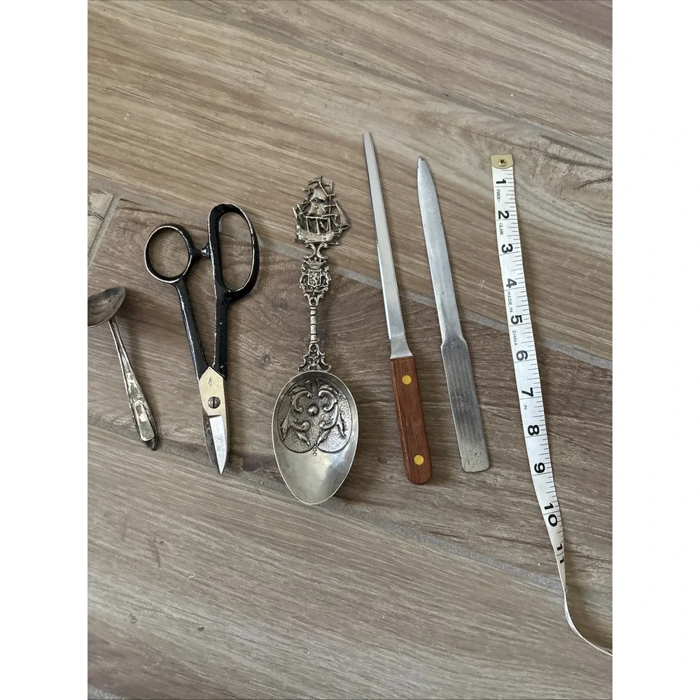 Vintage Metal Letter Openers, Spoon Lot of 5 Various Conditions and Materials